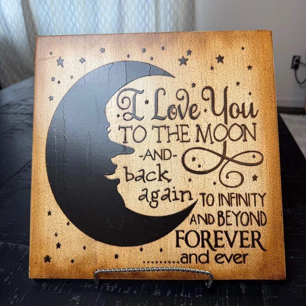 Celestial Moon Sign I Love You To The Moon Star Wood Wall Art Decor 12X12 whimsy